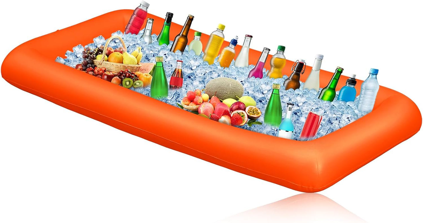 Leitee Inflatable Serving Bar with Drain Plug 52 x 24 x 5'' Inflatable Ice Serving Buffet Bar for Party Food Cooler Buffet Drink(Black,Basic Style)