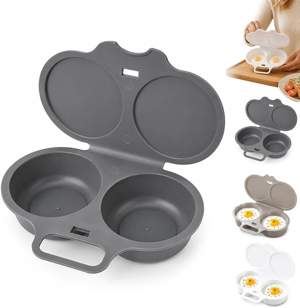 Microwave Egg Poacher, 2 Egg Cooker with Lid, Dual Cavity Design, Black