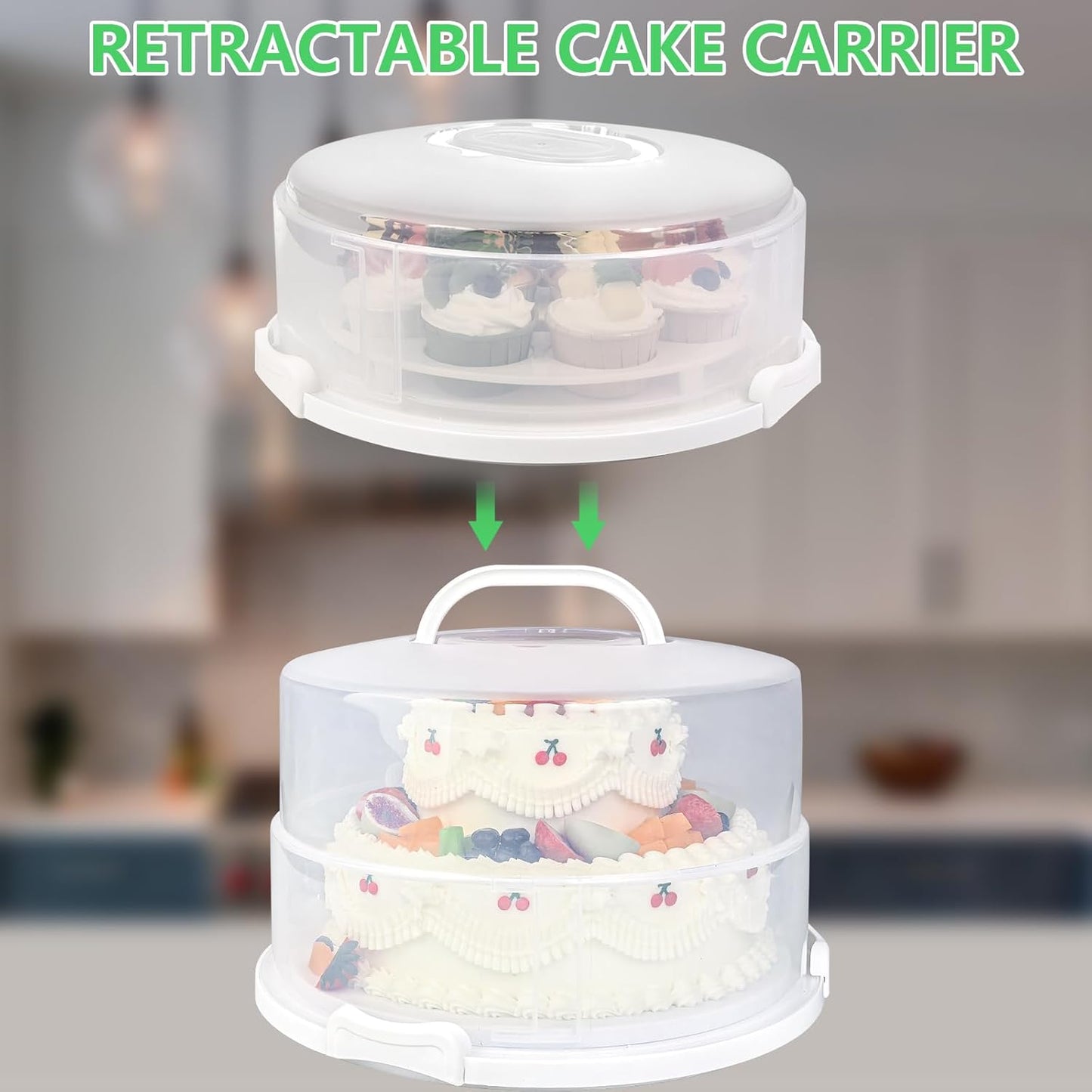 12 Inch Cake Carrier with Lid & Handle BPA-Free Cake Transport Container, Includes Insulated Bag, Cupcake & Pie Holders for Secure Dessert Delivery (Fits 7" Tall Cakes) (Purple)