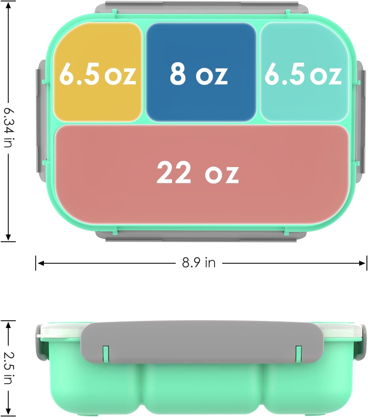 WHALEHOUSE Bento Lunch Box, 1300ML 4 Compartments Meal Prep Container with Utensil, Airtight Food Storage Container with Snap Locking Lids, Microwave/Dishwasher/Freezer Safe, On the Go