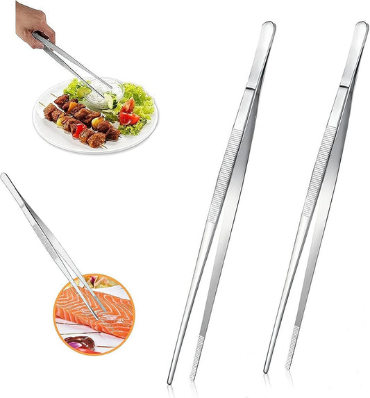 2Pcs Stainless Steel Kitchen Tweezers, 8-Inch Culinary Fine Tweezer Tongs Food Tongs for Cooking Tongs with Precision Serrated Tips for Surgical & Sea Food (8-Inch/2Pcs)