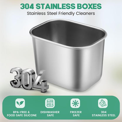 FANCILLA Snackle Box Container, 8 Compartment Stainless Steel Divided Serving Tray with Lid and Handle - Dishwasher Safe Clear Travel Party Snack Box, Versatile for Fruit Candy Nuts Veggie