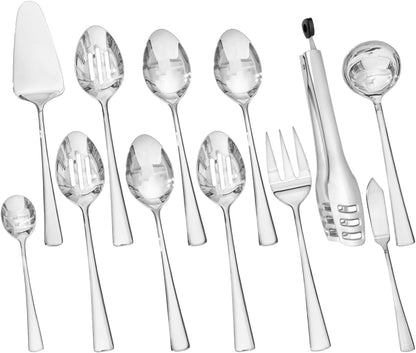 KINGSTONE 8 Piece Serving Utensils Set, 18/10 Stainless Steel Serving Utensils, Slotted Spoon, Serving Spoon, Fork, Tong, Soup Ladle, Cake Server for Buffet, Parties, Kitchen