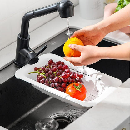 KesaPlan Collapsible Sink Colanders and Strainers Basket Over the Colander Extendable Plastic Fruit Vegetable Strainer Drainer for Kitchen(Length 14.3-19.4 inch)(Gray Set of 2)