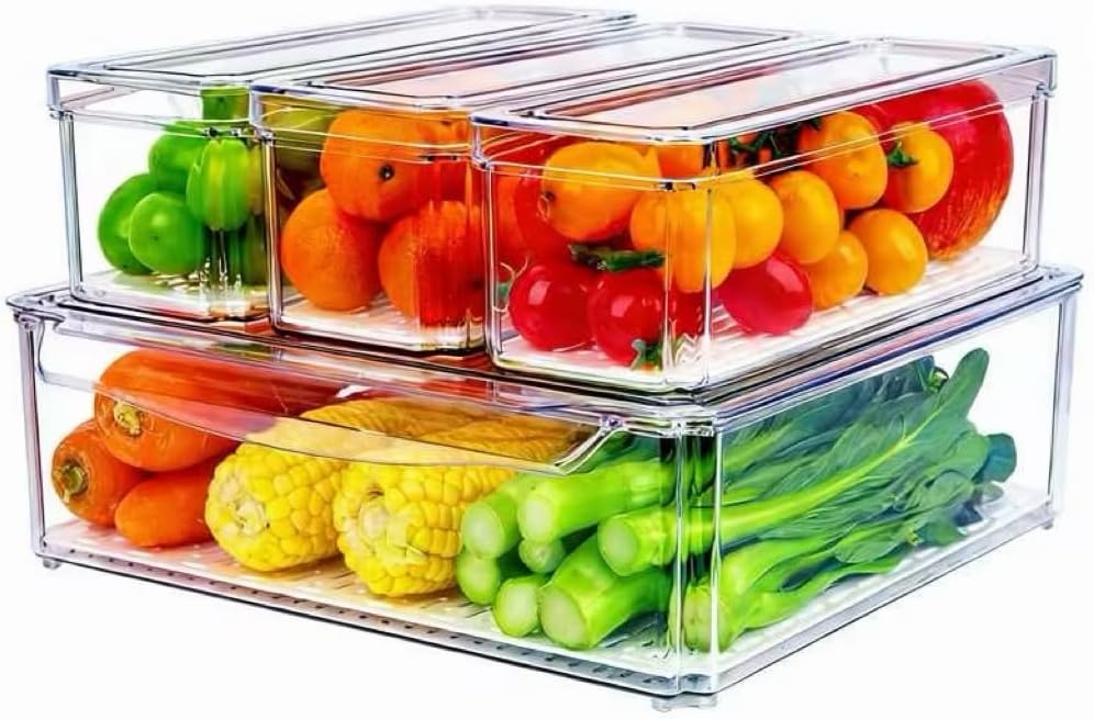 ZIJUND 14 Pack Fridge Organizer, Stackable Refrigerator Organizer Bins with Lids, BPA-Free Fridge Organizers and Storage Containers for Fruit, Vegetable, Food, Drinks, Cereals, Clear
