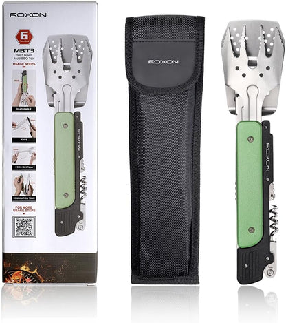 ROXON 6-in-1 Folding Grill Utensils Set, 14" BBQ Tools for Camping S601