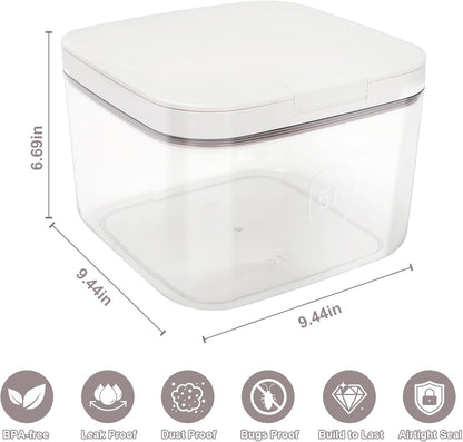 Airtight Rice Container with Measuring Cup, BPA-Free Clear PET Plastic Food Storage Container Pantry Organizers and Storage Sugar Cookies Flour Rice Container (5 L /5.28 QT)