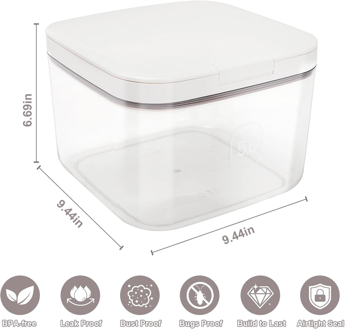 Airtight Rice Container with Measuring Cup, BPA-Free Clear PET Plastic Food Storage Container Pantry Organizers and Storage Sugar Cookies Flour Rice Container (5.6 L / 5.92 QT)