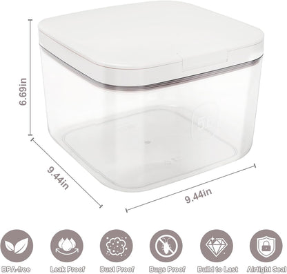 Airtight Rice Container with Measuring Cup, BPA-Free Clear PET Plastic Food Storage Container Pantry Organizers and Storage Sugar Cookies Flour Rice Container (5.6 L / 5.92 QT)