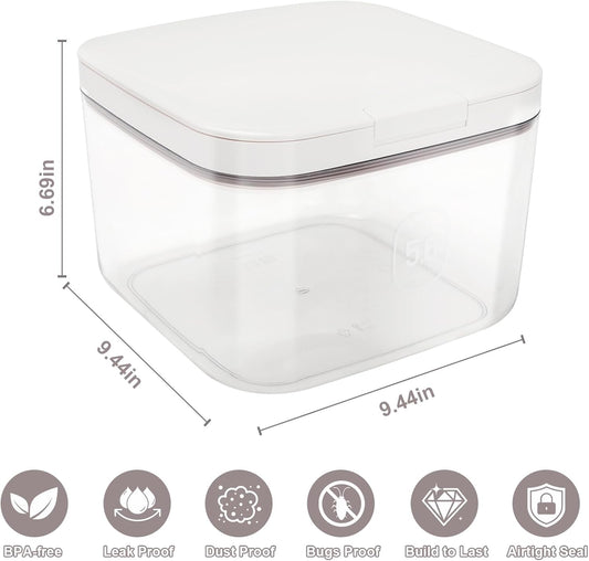 Airtight Rice Container with Measuring Cup, BPA-Free Clear PET Plastic Food Storage Container Pantry Organizers and Storage Sugar Cookies Flour Rice Container (5.6 L / 5.92 QT)