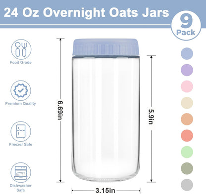 Overnight Oats Containers with Lids, 10oz Wide Mouth Mason Jars with Lids, 9 Pack Glass Jars with Airtight lid for Chia Pudding Yogurt Salad, Meal Prer Oatmeal Jars, Pink