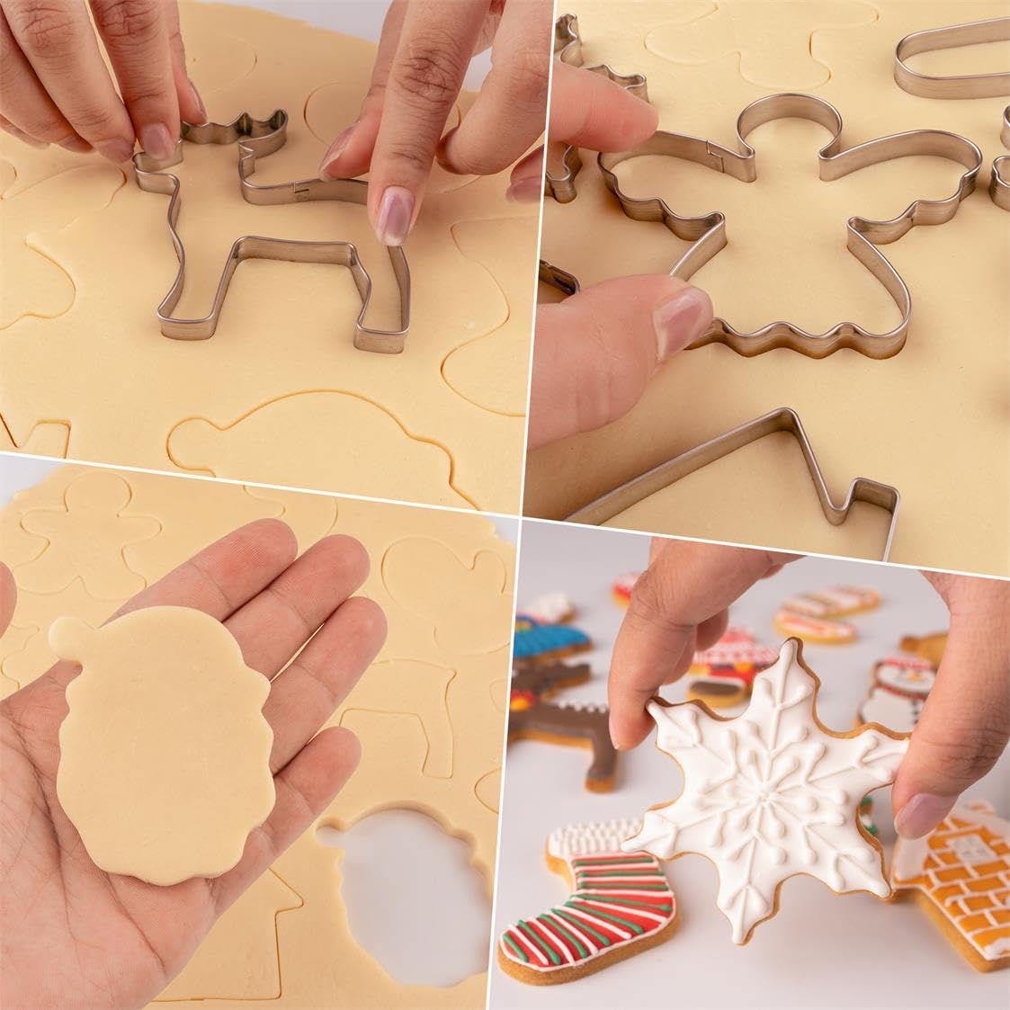 Christmas Cookie Cutters Set, HUINF 11Pcs Cookie Cutters Variety Pack - Gingerbread Men, Christmas Tree, Snowflake, House, Candy Cane, Santa Face, Reindeer and More for Christmas Winter Holiday