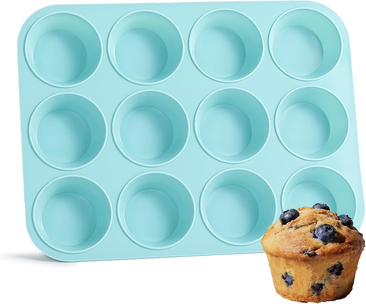 CAKETIME Silicone Mini Muffin Pan, 24 Cups Nonstick Mini Cupcake Pan for Baking Muffin, Cupcake, Egg Bites, Fat Bomb, Light Blue
