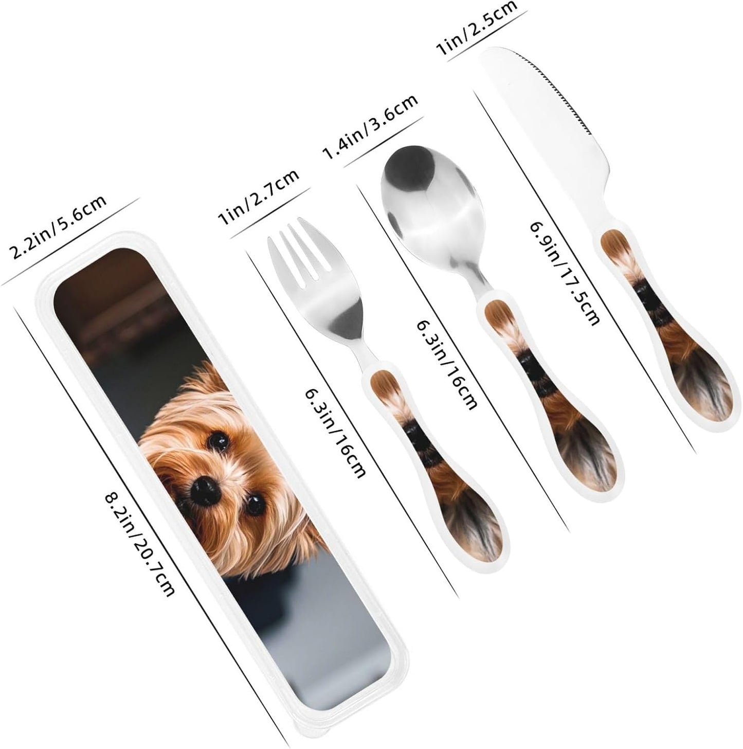 3-Piece Kids Silverware Set With Storage Case, Stainless Steel Reusable Children Safe Knife Spoon Fork Set Cute Puppy Children Flatware Set For Kids Lunch Box