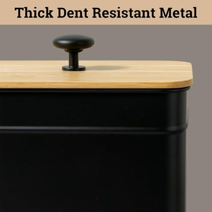 Kitchen Canisters for Countertop Set of 4 w/ Chalkboard Labels & Marker Pen | Airtight Easy Open Bamboo Lids, Dent-Resistant Thick Metal, Customizable Chalkboard Labels, Marker Pen Included, Set of 4