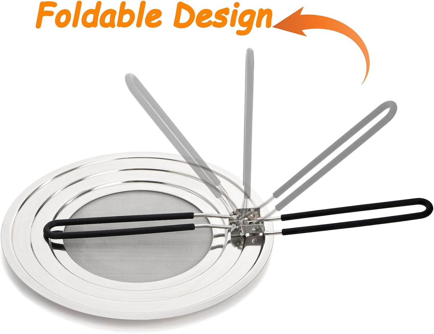 Frcctre 2 Pack Stainless Steel Splatter Screen for Frying Pan, 12 Inch Grease Splatter Guard with Foldable Silicone Handle, Food Strainer Cooling Mat Cover Oil Splash from Bacon, Oil, or Deep Fryer