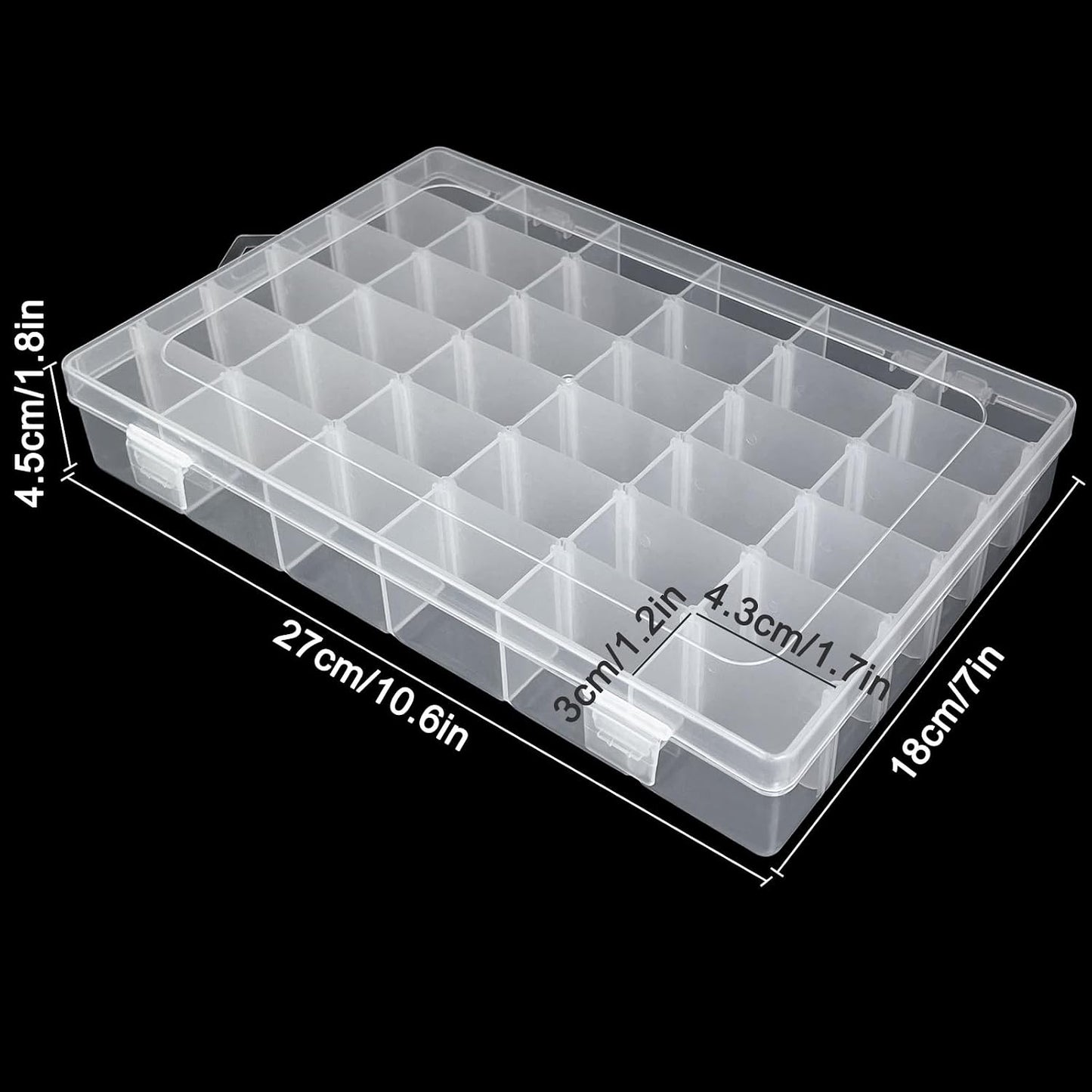 Guyuyii 4 Pack 36-Grid Plastic Clear Organizer Box with Adjustable Dividers | for Fishing Tackle, Craft, Jewelry Making, Diamond Painting, Beads, Earrings, Nail Art Supplies, Seeds, Small Hardware