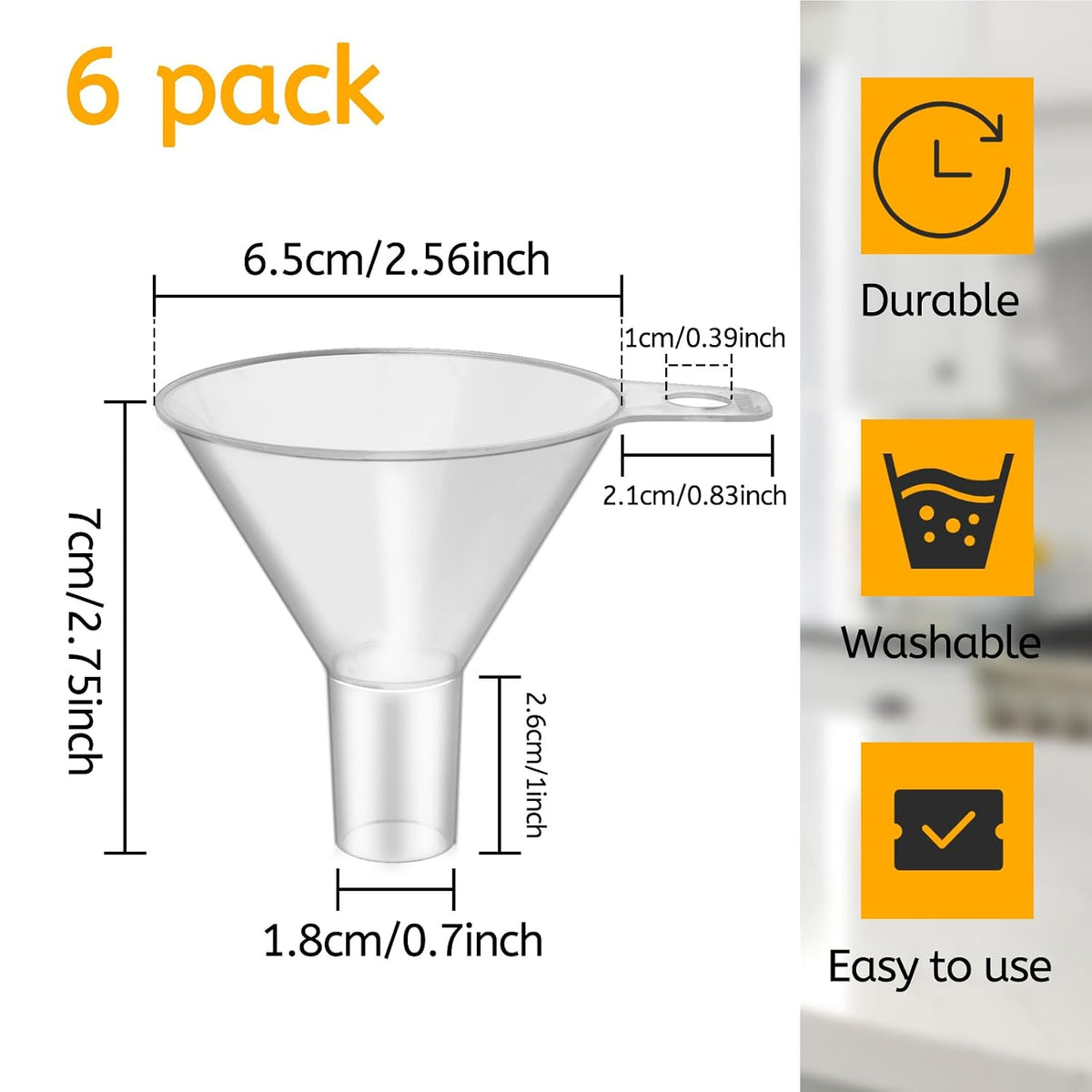 6 Pack Small Plastic Funnel for Filling Bottles,2.56 Inch Clear Wide Mouth Plastic Funnel for Filling Water Powder Essential Oils, Perfume,Kitchen Bath Garage Use (Wide Mouth)