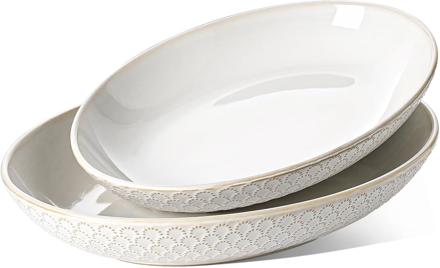 LE TAUCI Ceramic Serving Bowls Set of 2, Large Serving Dishes for Entertaining, 11.8 & 13.7 Inch Oval Serving platter, Salad Fruit Bowl, Pasta Bowls, Microwave & Dishwasher Safe - Arctic White