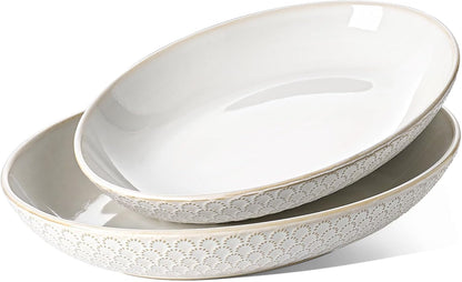 LE TAUCI Ceramic Serving Bowls Set of 2, Large Serving Dishes for Entertaining, 11.8 & 13.7 Inch Oval Serving platter, Salad Fruit Bowl, Pasta Bowls, Microwave & Dishwasher Safe - Arctic White