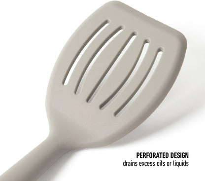 Calphalon Slotted Turner, Kitchen Flipping Spatula, Slotted Spatula, Stainless Steel Turner with Silicone Heat Resistance Handle, Nonstick-Safe Spatula for Draining and Flipping (Navy)