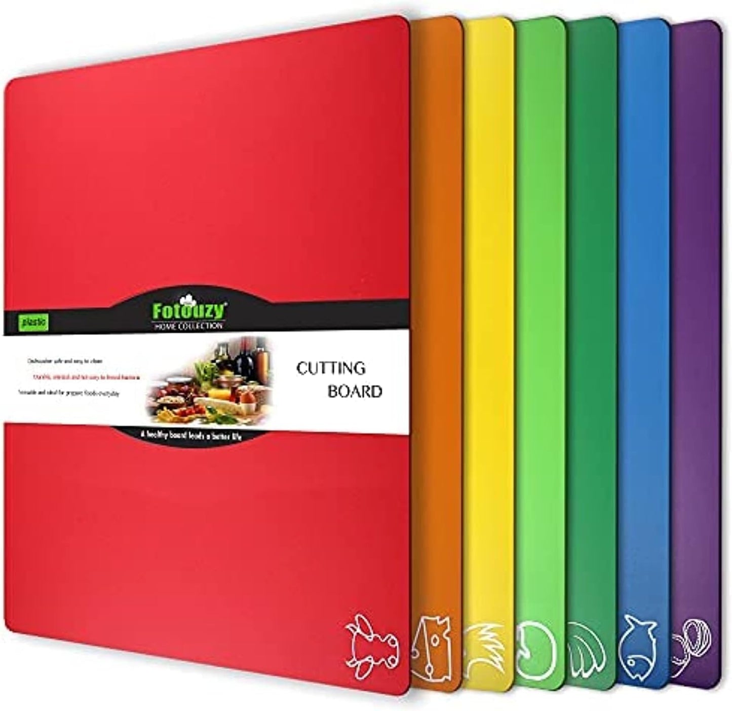 Fotouzy Plastic Cutting Boards for Kitchen, Flexible Cutting Mats Set of 7, BPA-Free, Non-Porous, Dishwasher Safe, 15x12 In, 7 Translucent Colors