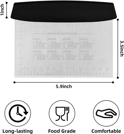 Vaincre Bench Dough Scraper Cutter - 2PCS 6" Stainless Steel Chopper Baking Scraper Spatula with Measuring Scale, Bench Chopping Knife, Kitchen Cooking Utensils Tool for Pastry, Food, Bread