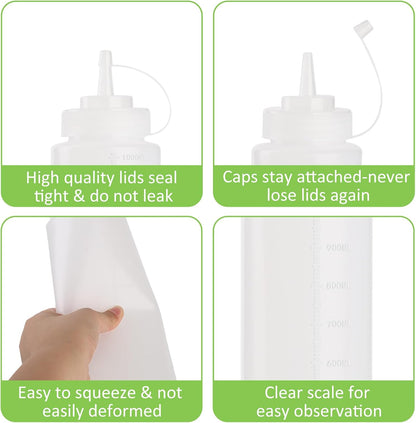 32 oz / 1000 ml Plastic Squeeze Bottles 3-Hole