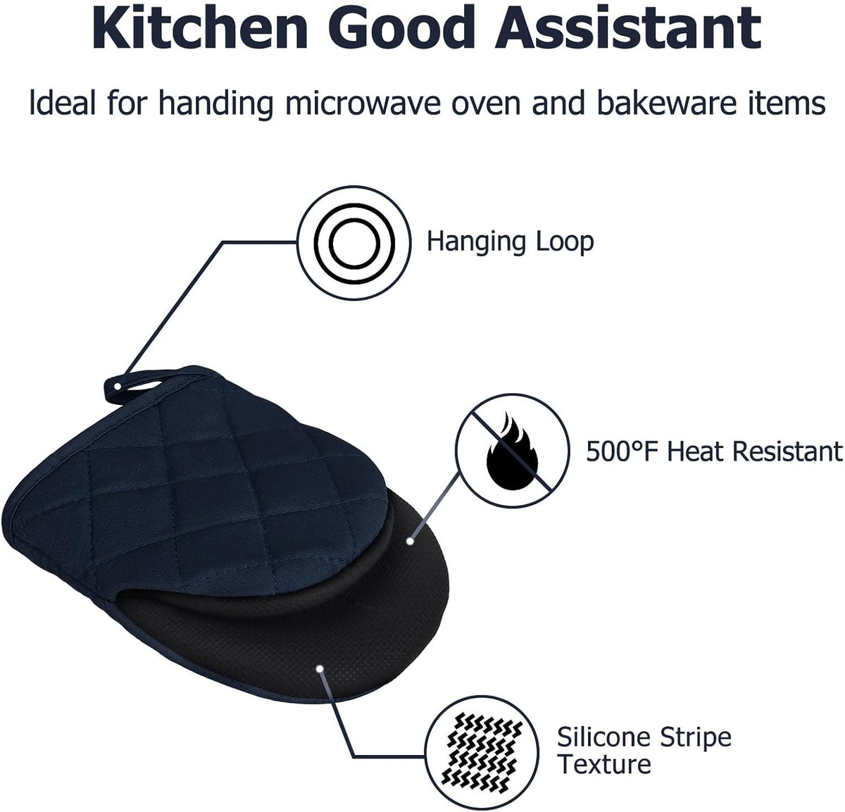 Goldmeet Mini Oven Mitts 2-Pack, 7"x5.5", 500°F Silicone Grip, Gray