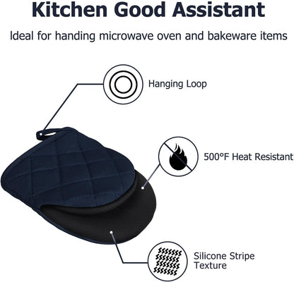 Goldmeet Mini Oven Mitts 2-Pack, 7"x5.5", 500°F Silicone Grip, Gray