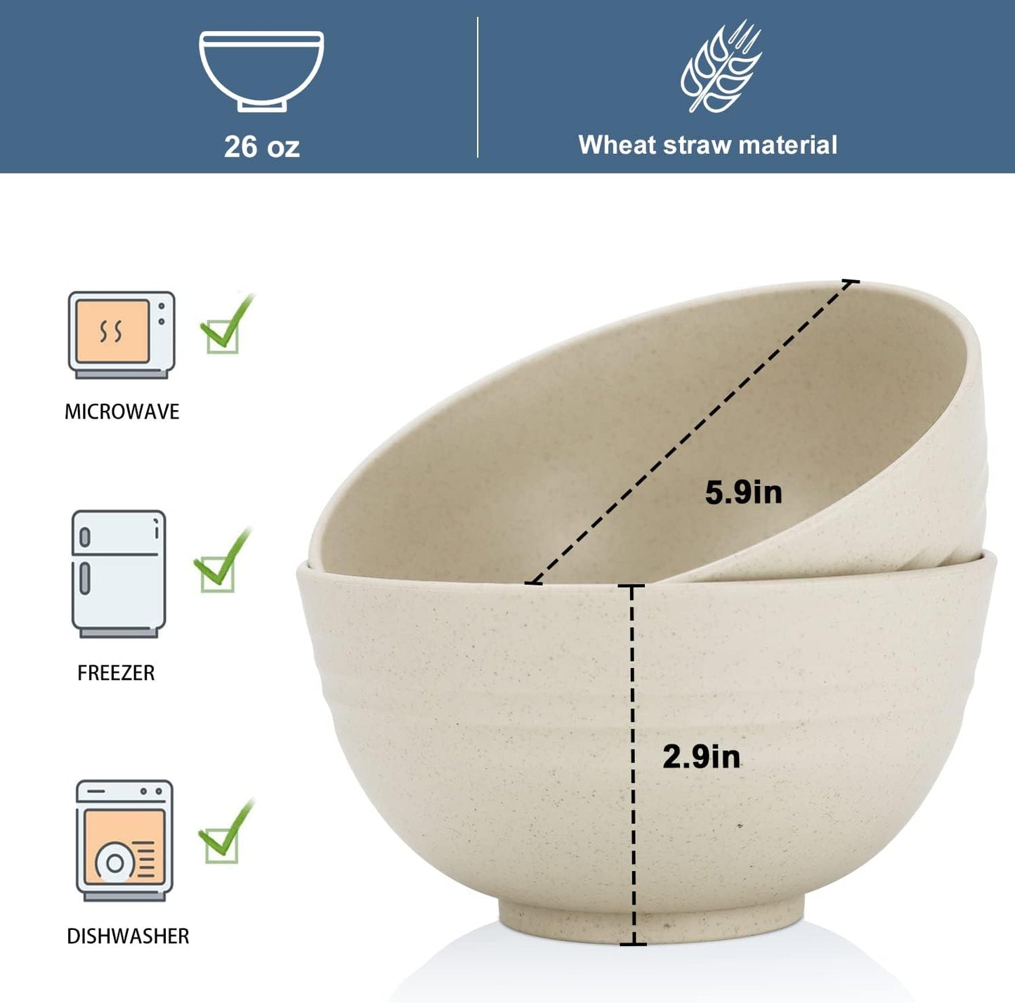 Wheat Straw Bowl Sets,8 PCS Unbreakable Cereal Bowl 26 OZ,Microwave and Dishwasher Safe Bowls,Bowl Sets for Camping and Picnic BPA Free Colorful Salad Bowls for Serving Soup,Oatmeal and Fruit Etc…