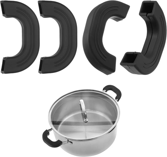 M METERXITY 4-Pack Silicone Pot Handle Covers, Heat Resistant Non-Slip Pot Holder Handle Sleeve for Skillet/Wok Cooking [9.1cm 7.9cm, Black]