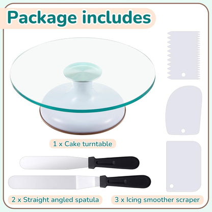 Willinglong 6 Pcs 12 Inch Glass Cake Turntable for Decorating Rotating