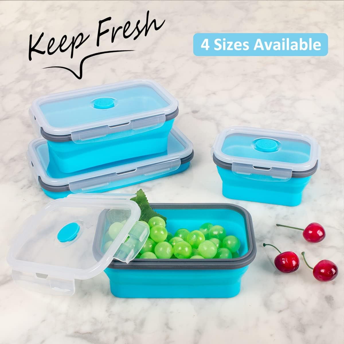 Collapsible Food Storage Containers with Lids, 4 Pack, 40 oz Silicone 1-Compartment Meal Prep Containers Reusable, Lunch Bento Boxes for Adults, Microwave Freezer Dishwasher Safe, BPA-Free, Black