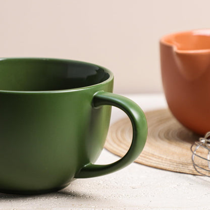 Gaolinci Simple Solid Color Kitchen Ceramic Mixing Bowl, 1 Quart Large Bowl, with Pouring Spout and Handle