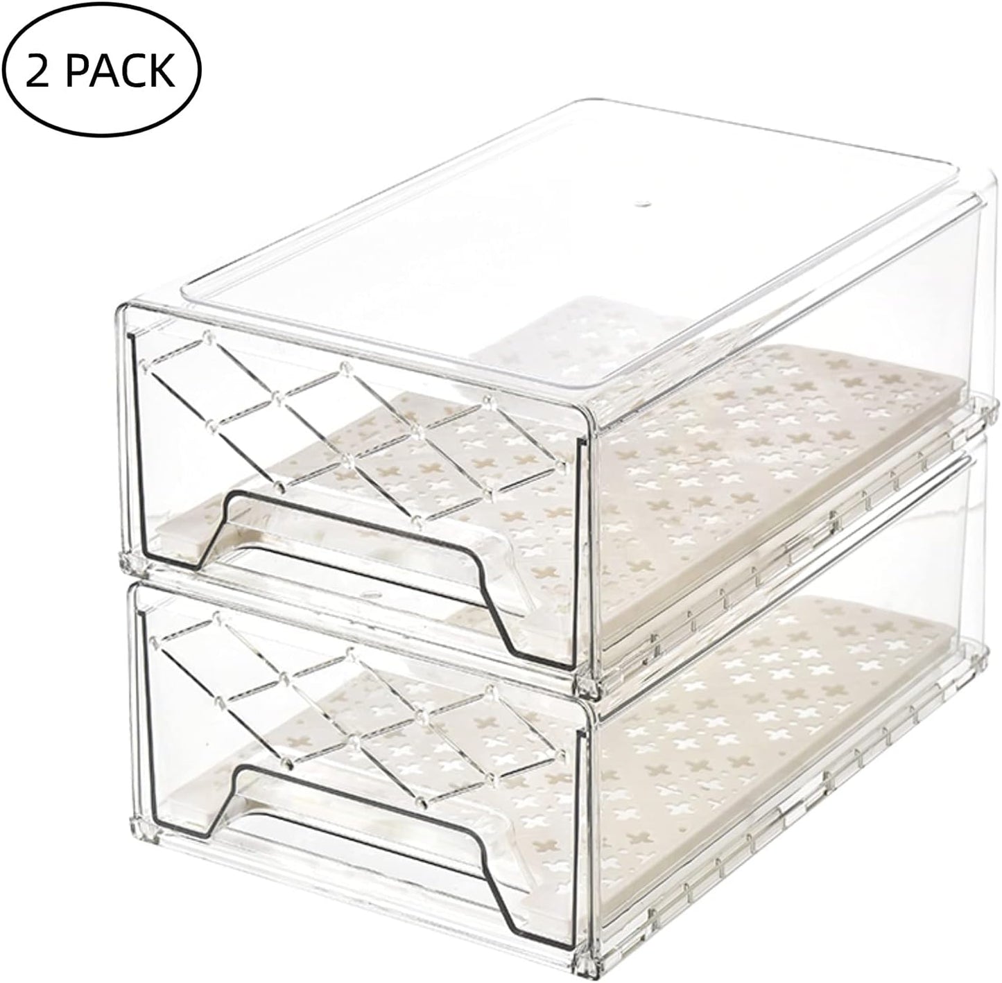 Pantry Organization and Storage, Refrigerator Organizer Bins, Fridge Pull-Out Drawer Containers, Stackable Storage Bins for Kitchen, Cabinet, Closet, Bathroom (2 PACK, 12.6"L x 8"W x 4.4"H)