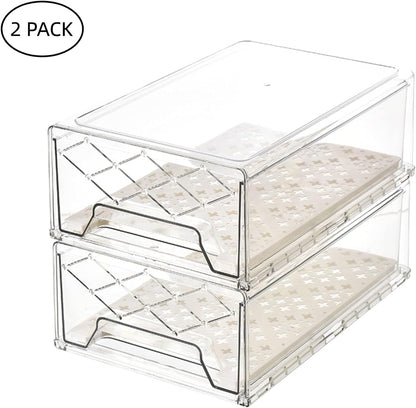 Pantry Organization and Storage, Refrigerator Organizer Bins, Fridge Pull-Out Drawer Containers, Stackable Storage Bins for Kitchen, Cabinet, Closet, Bathroom (2 PACK, 12.6"L x 8"W x 4.4"H)