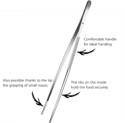 Professional Fine Cooking Tweezer Tongs,High-Precision Stainless Steel Kitchen Tweezers Tongs - 1pcs 12" and 3pcs 6.3"