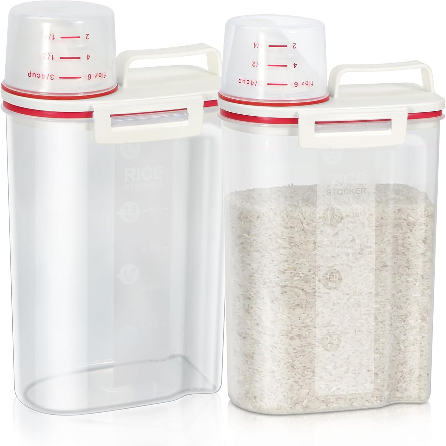 TBMax Rice Storage Container 2 Pack, Plastic Kitchen Pantry Food Storage Container with Cup, Small Pet Dog Cat Food Container Dispenser