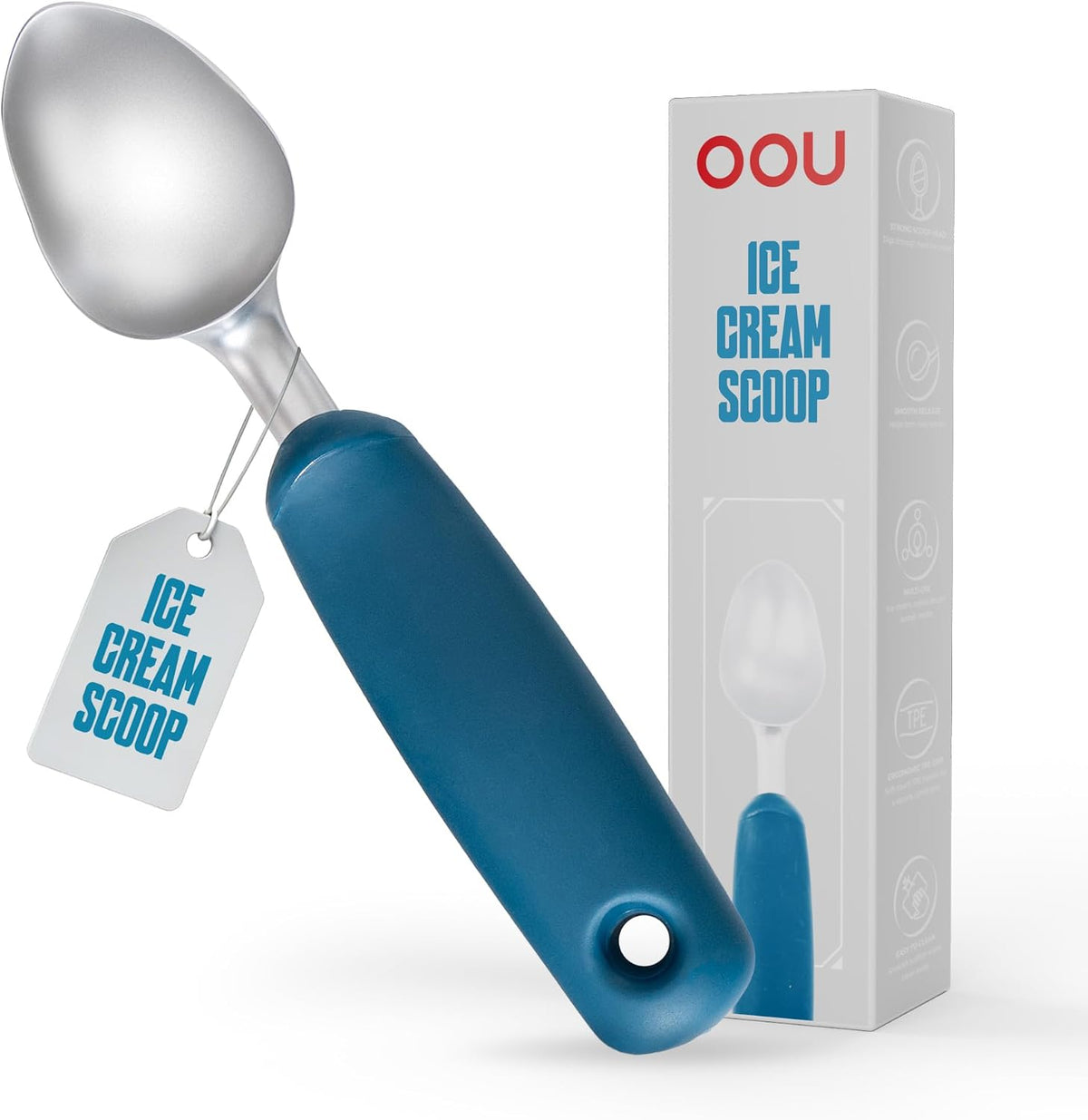 OOU Garlic Press, Stainless Steel Garlic Mincer with Premium Zinc Alloy Construction, Easy-Squeeze Ergonomic TPE Non-Slip Grip Handles, Reverse Cleaning Bumps and Dishwasher Safe Design, Blue
