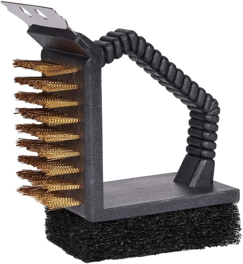 2 Pack Grill Brush and Scraper with Wire Bristles and Bristle-Free Scour 2 Side Brushes Handheld Short Handle Scrubber for Grill Grate Cleaner Cast Iron Charcoal Racks Grid BBQ Cooking Grates