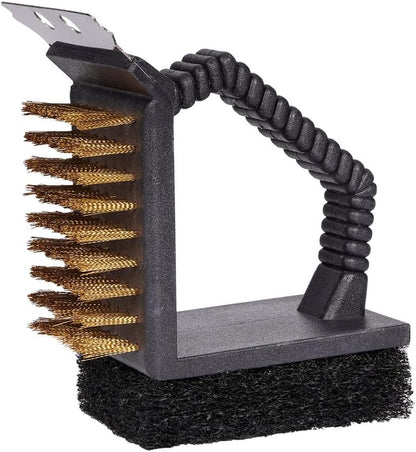 2 Pack Grill Brush and Scraper with Wire Bristles and Bristle-Free Scour 2 Side Brushes Handheld Short Handle Scrubber for Grill Grate Cleaner Cast Iron Charcoal Racks Grid BBQ Cooking Grates