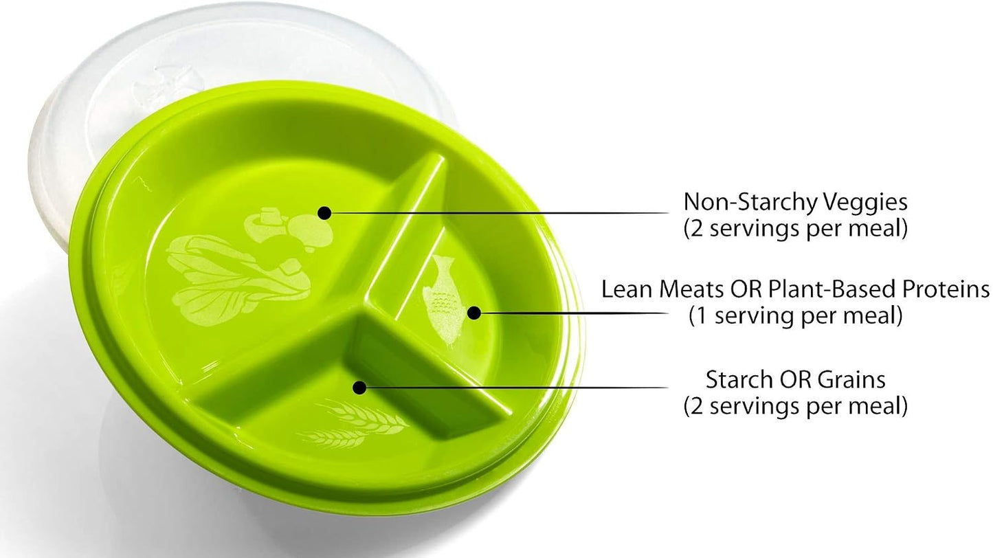 3 pack- Microwave Food Storage Travel Tray Containers - Portion Control - 3 Section Compartment Divided Plates with Vented Lid For Easy Reheat (3, Red)