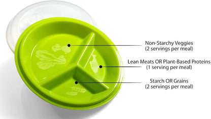 3 pack- Microwave Food Storage Travel Tray Containers - Portion Control - 3 Section Compartment Divided Plates with Vented Lid For Easy Reheat (3, Red)
