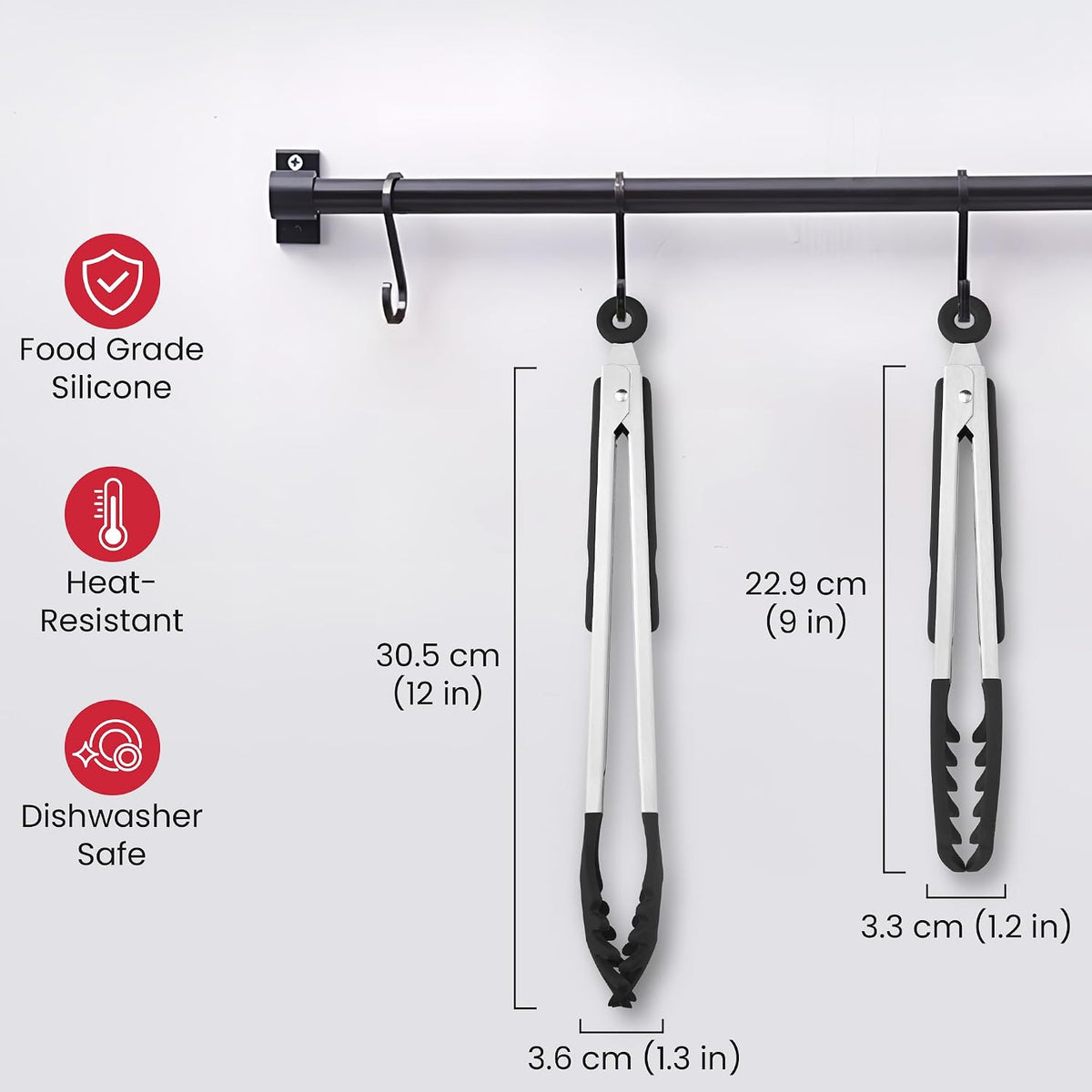 2 PCS Pasta Tong Spaghetti Tongs, 9" & 12-Inch Heat Resistant Pasta Tongs