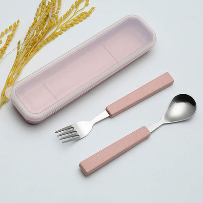 VANRA 2-Piece Children Flatware Set 18/10 Stainless Steel Child Tableware Set Silver Cutlery Set Silverware Dinner Utensils Spoon Fork Set with Travel Case for Kids (Chrome Finished) (Blue)