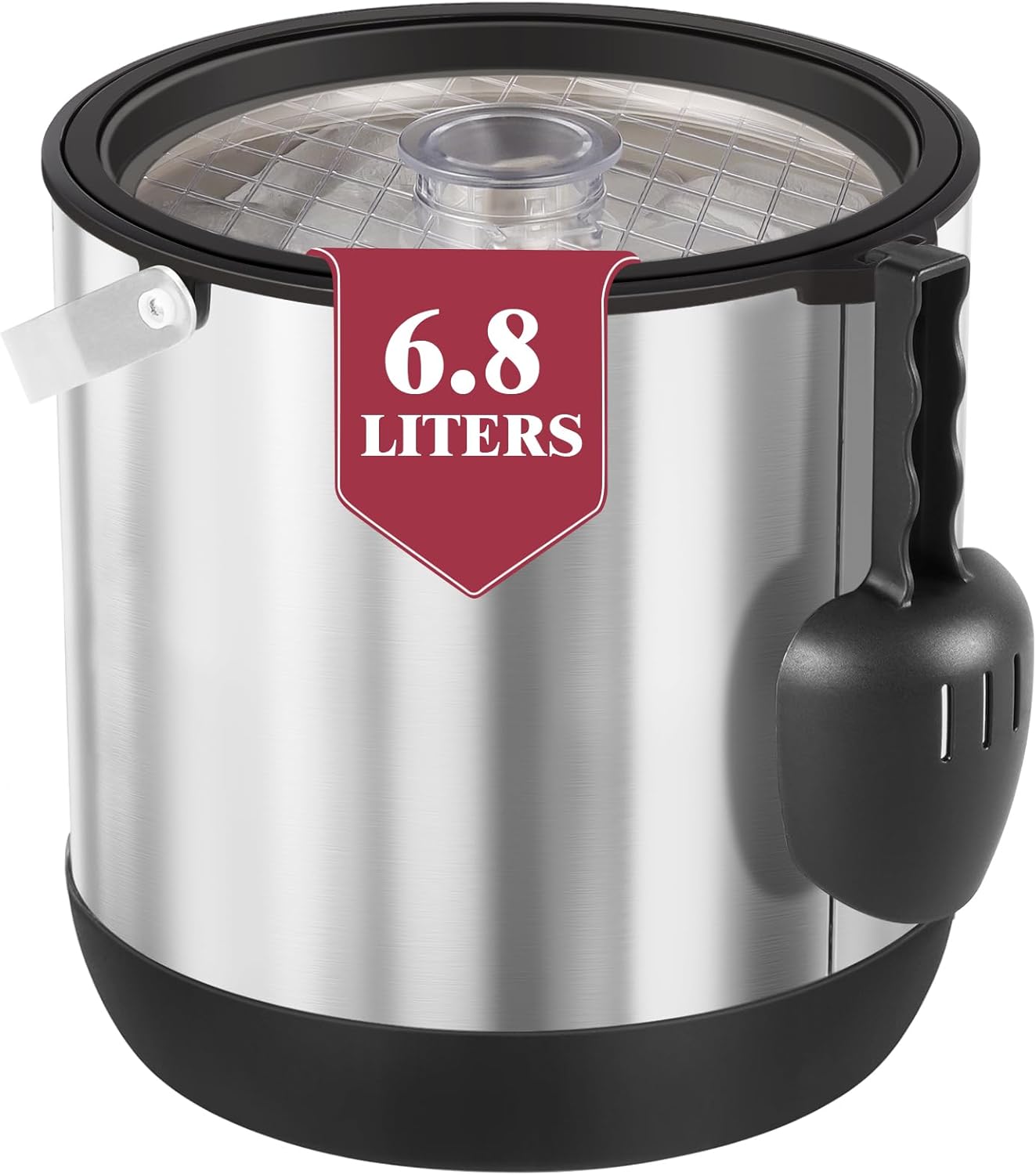 5QT/4.8L Insulated Ice Bucket for Parties, Large Capacity Double-Wall Beverage Bucket with Scoop & Lid for Champagne, Wine, Cocktail (Black)