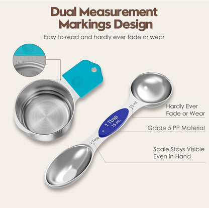 Magnetic Measuring Cups and Spoons Set – 304 Stainless Steel | Dual-sided Design | 15-Piece with Leveler | N52 Space-Saving Magnetic Nesting | Baking & Meal Prep | Kitchen Gift (Black)