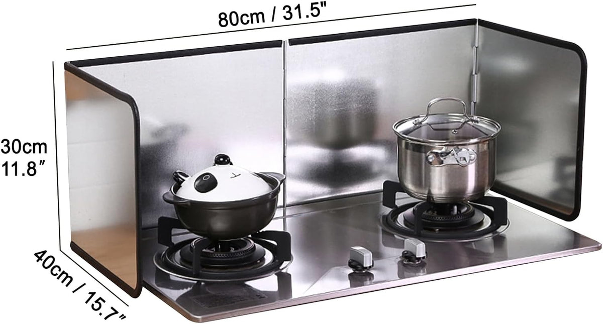 4 Sided Grease Splatter Guard Foldable Splatter Guard for Stove Stainless Steel Oil Splatter Screens Backsplash for Wall Gas Range Frying Pan Camping (11.8×31.5×15.7inches)