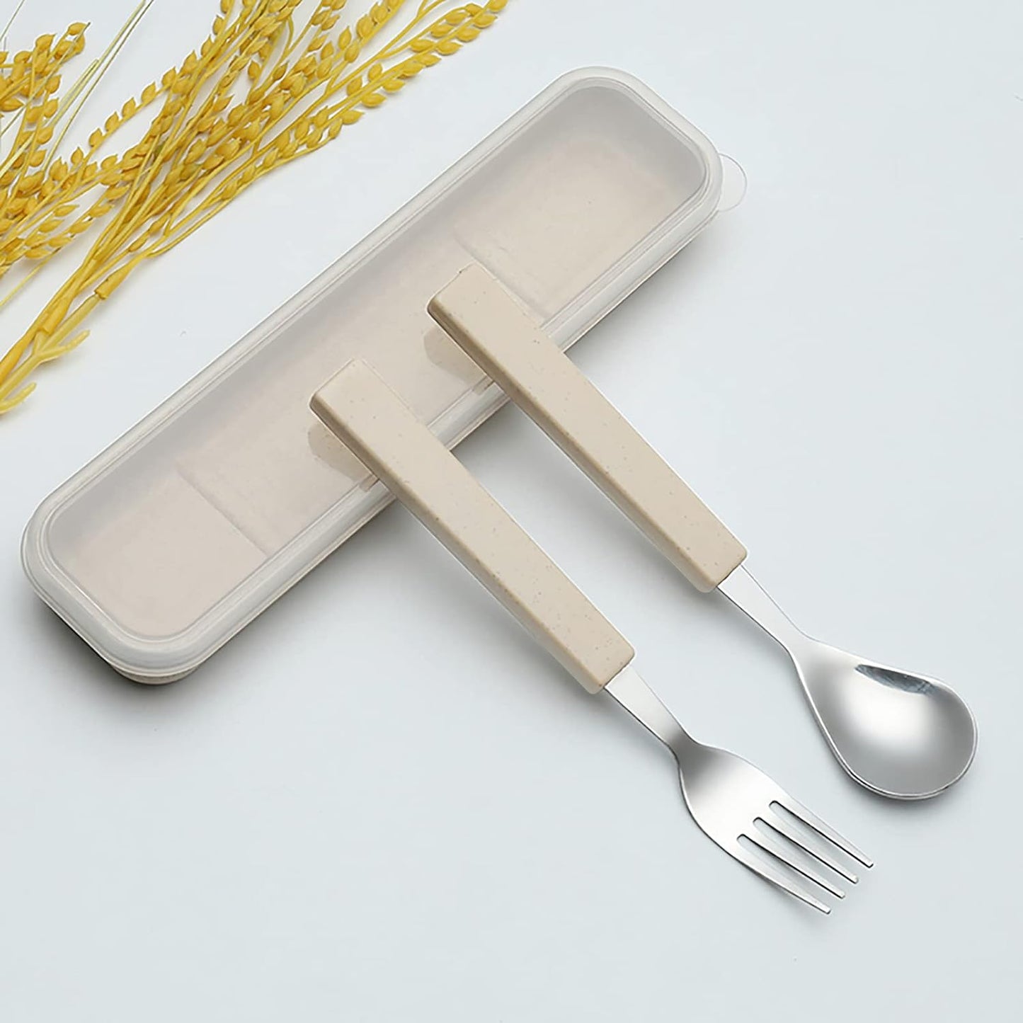 VANRA 2-Piece Children Flatware Set 18/10 Stainless Steel Child Tableware Set Silver Cutlery Set Silverware Dinner Utensils Spoon Fork Set with Travel Case for Kids (Chrome Finished) (Blue)